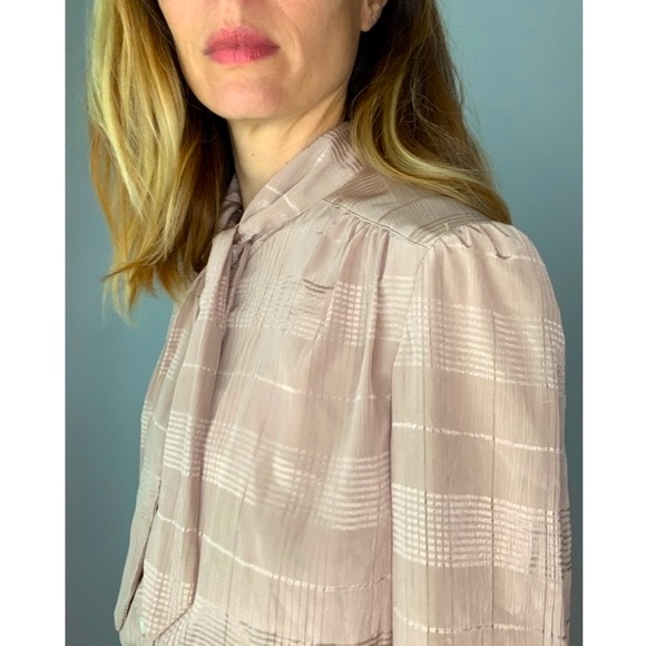 NWT Vintage Dead Stock Stripped Pussy Bow Beige Blouse - Picture 13 of 16